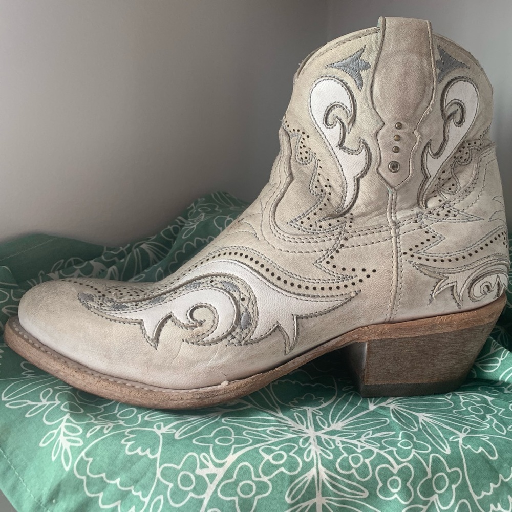 Corral White Overlay Embroidery Ankle Boot